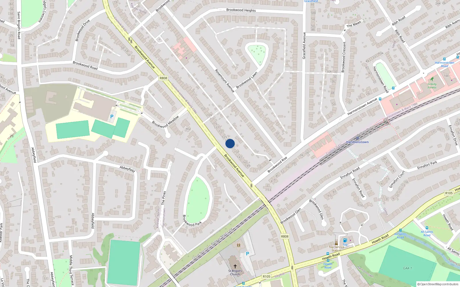 Overhead map showing the location of 129 Brookwood Avenue, Dublin 5