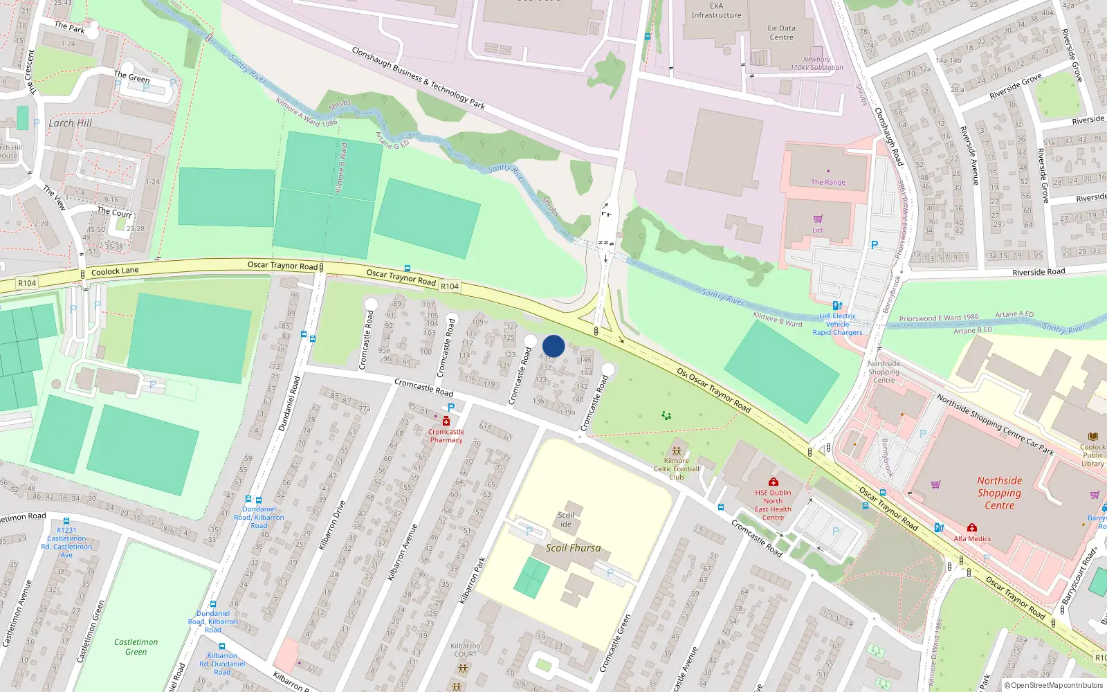 Overhead map showing the location of 129 Cromcastle Road, Dublin 5