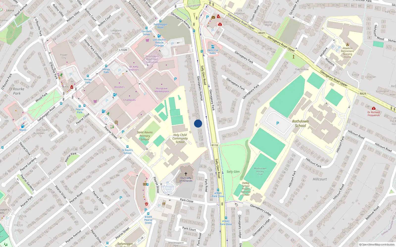 Overhead map showing the location of 129 Glenageary Avenue, Glenageary, Dublin