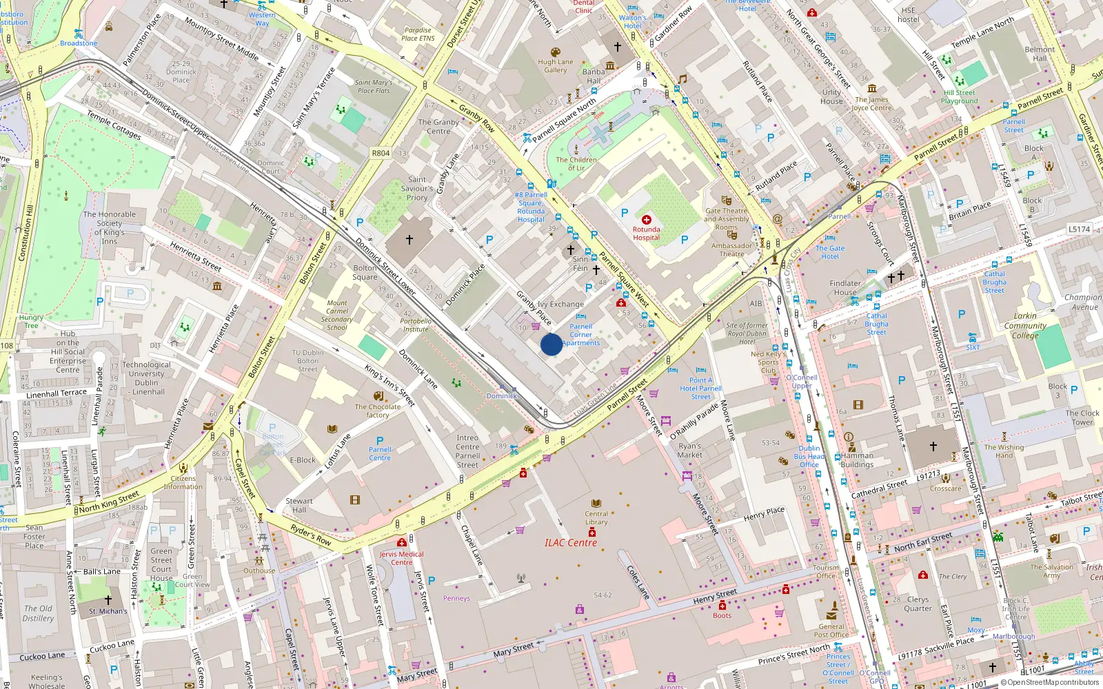 Overhead map showing the location of 129 Ivy Exchange, Parnell St, Dublin 1