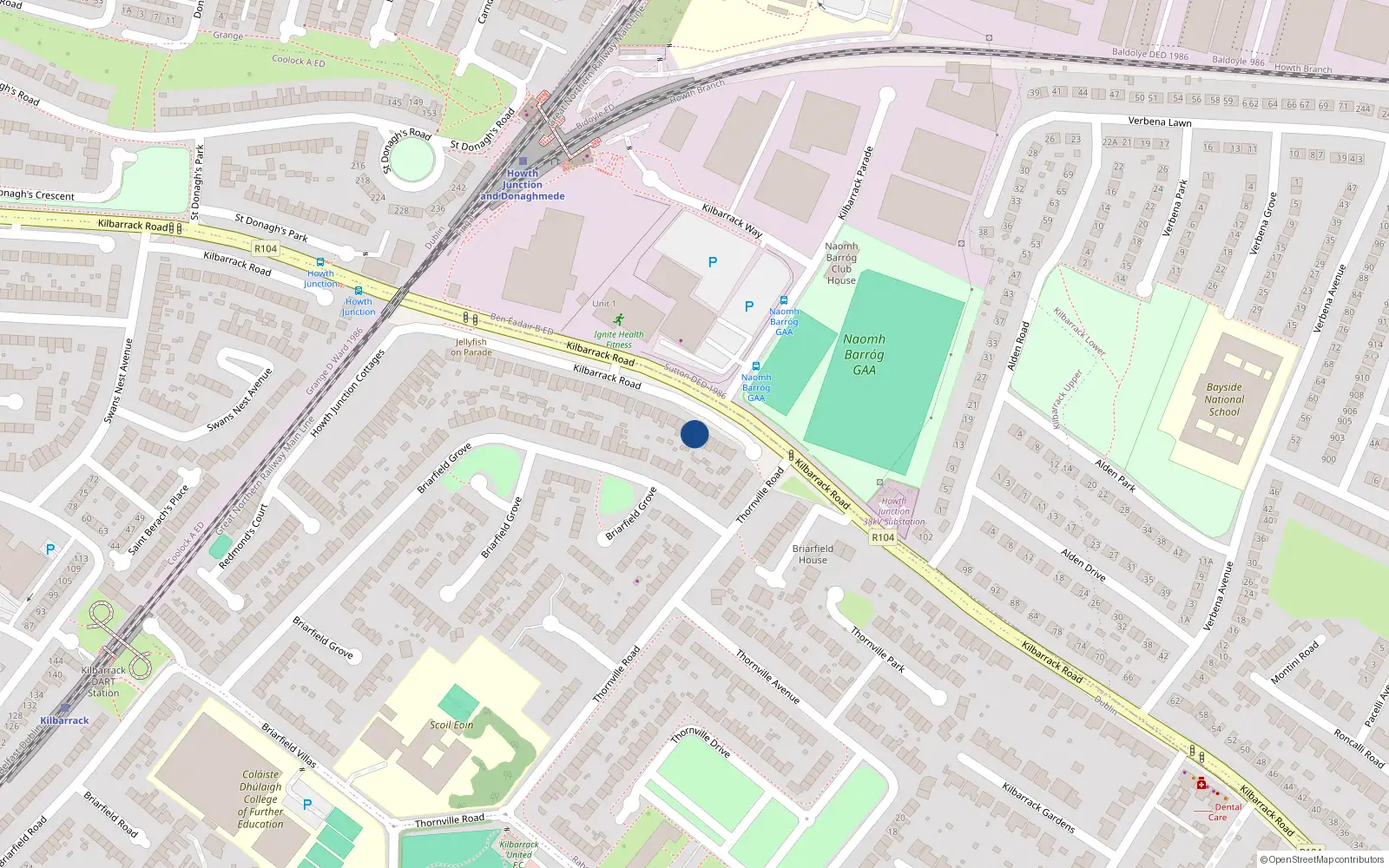 Overhead map showing the location of 129 Kilbarrack Road, Raheny, Dublin 5
