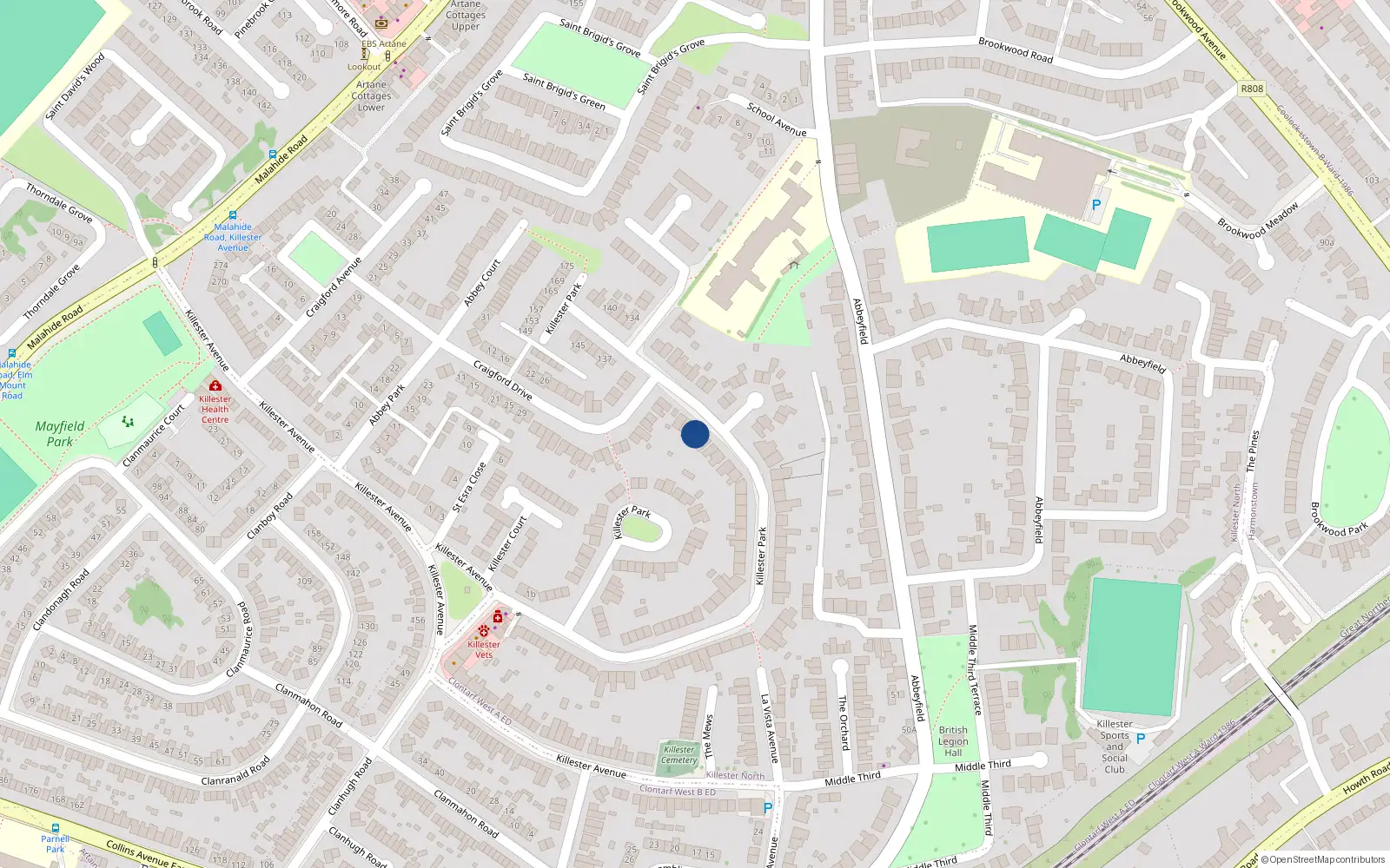 Overhead map showing the location of 129 Killester Park, Dublin 5