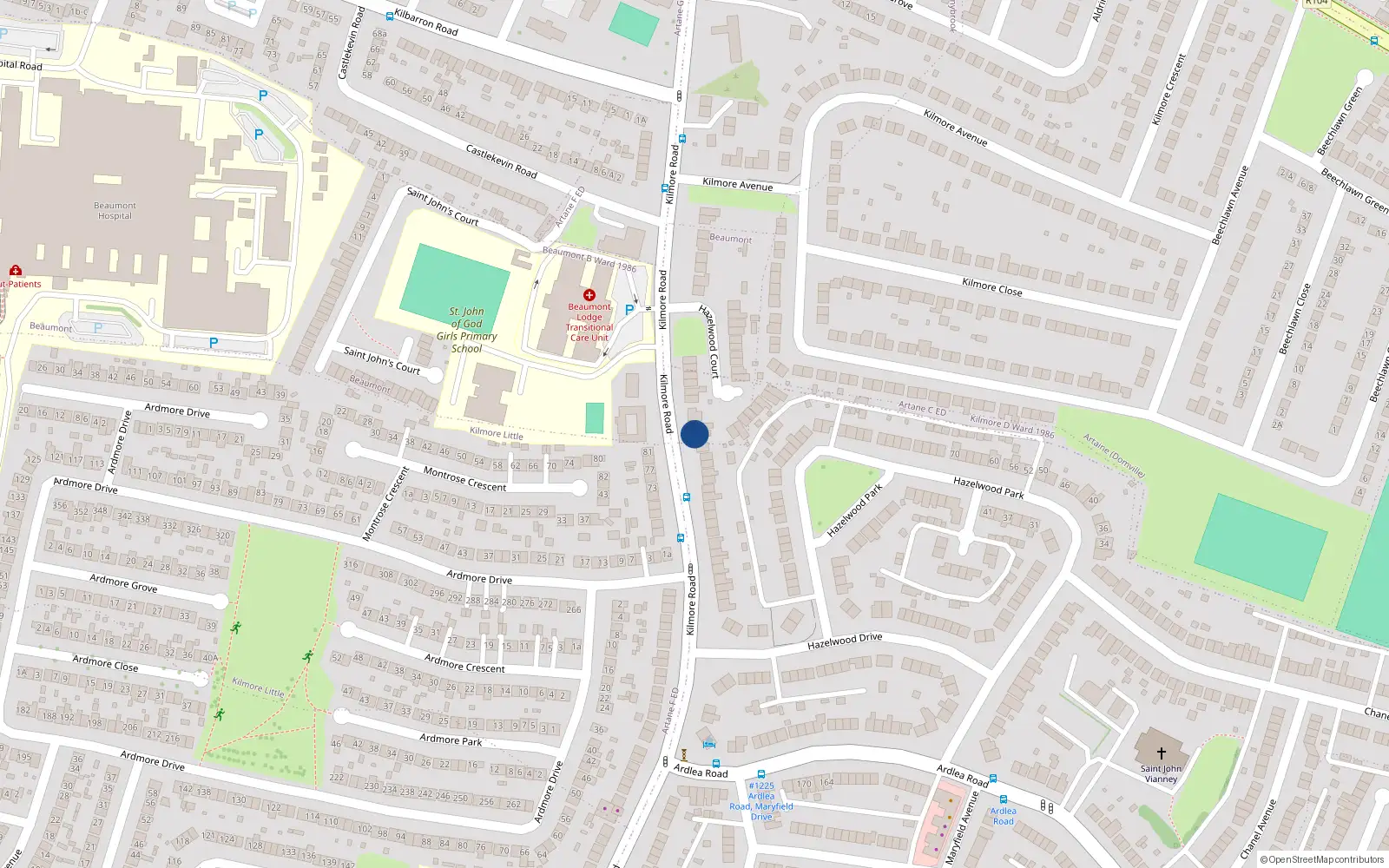 Overhead map showing the location of 129 Kilmore Road, Artane, Dublin 5
