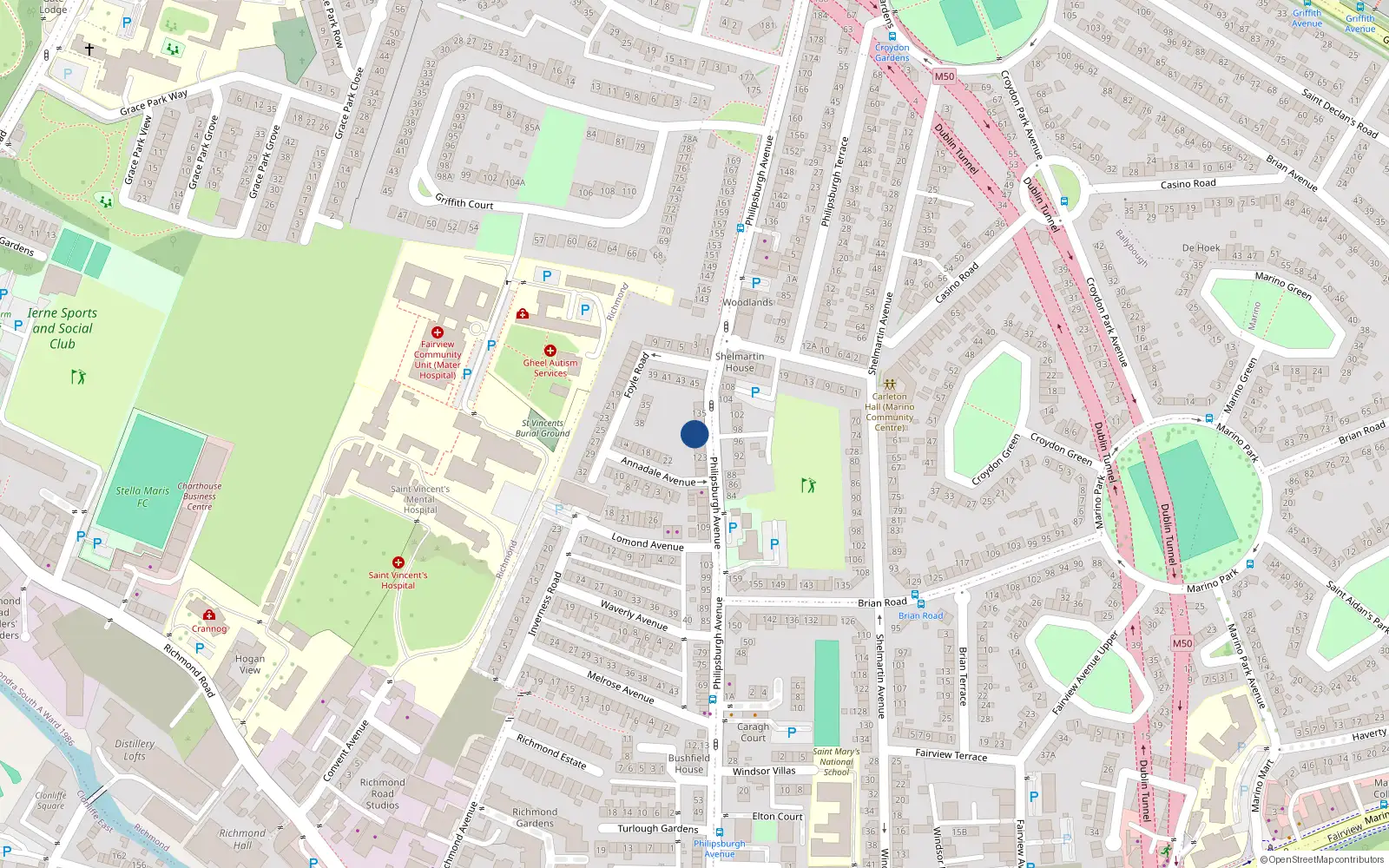 Overhead map showing the location of 129 Philipsburgh Avenue, Dublin 3