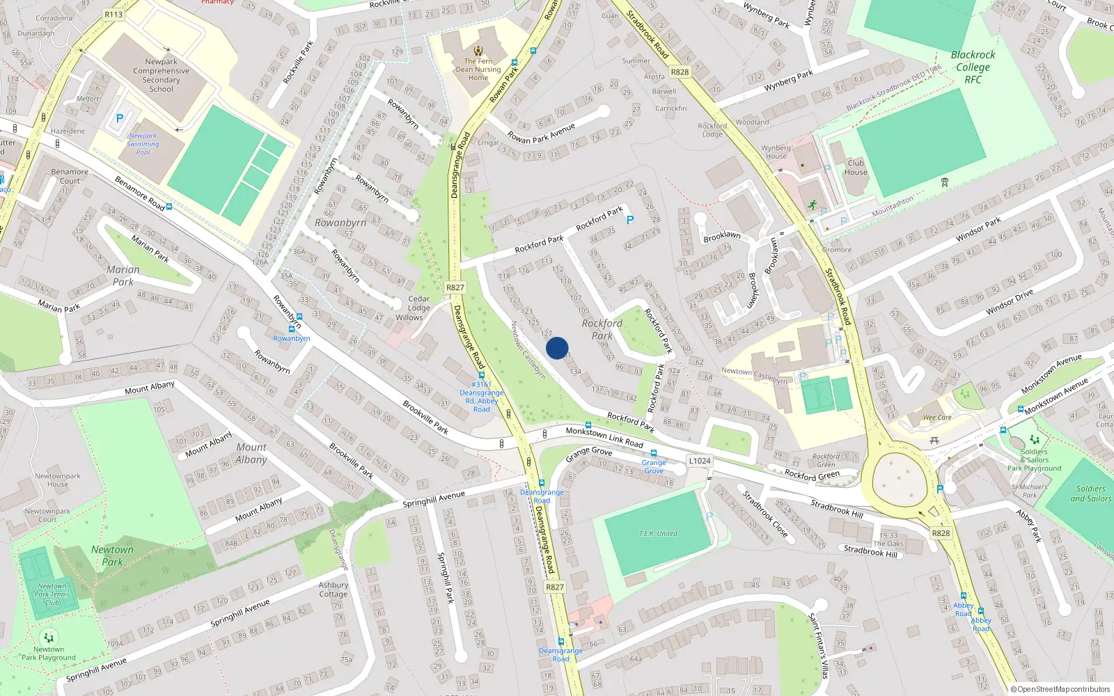 Overhead map showing the location of 129 Rockford Park, Blackrock