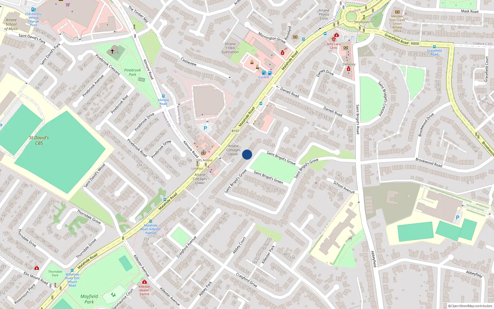 Overhead map showing the location of 129 Saint Brigid's Grove, Dublin 5