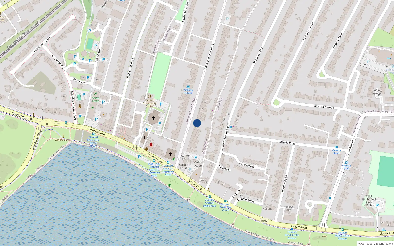 Overhead map showing the location of 129 St Lawrence Road, Clontarf, Dublin 3
