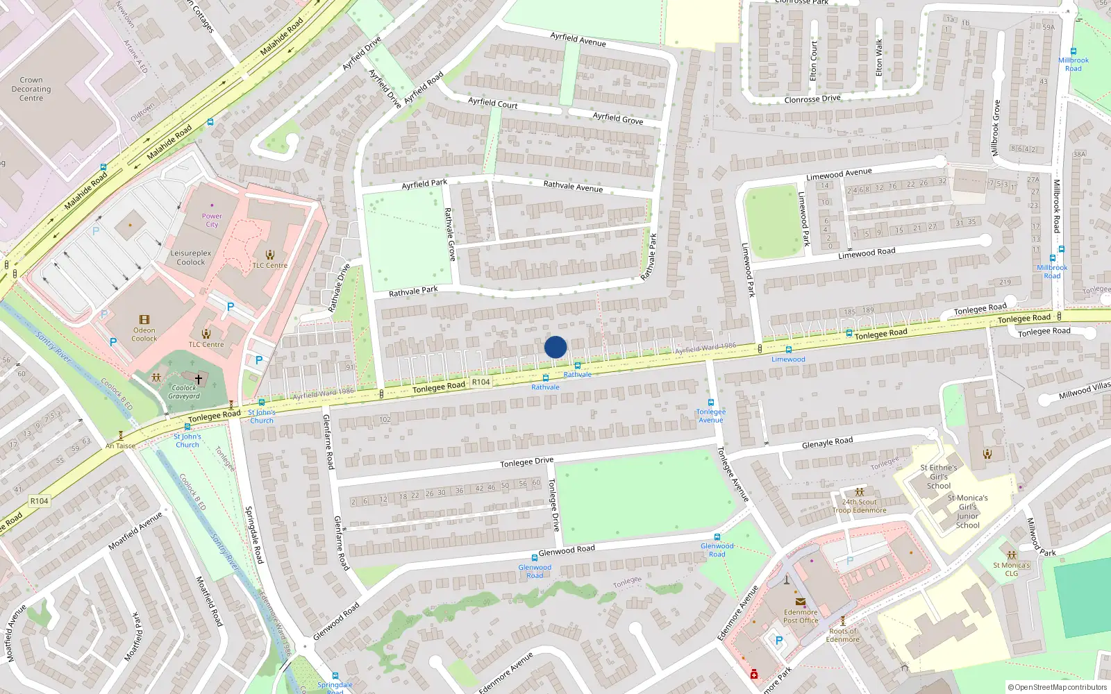 Overhead map showing the location of 129 Tonlegee Road, Raheny, Dublin 5