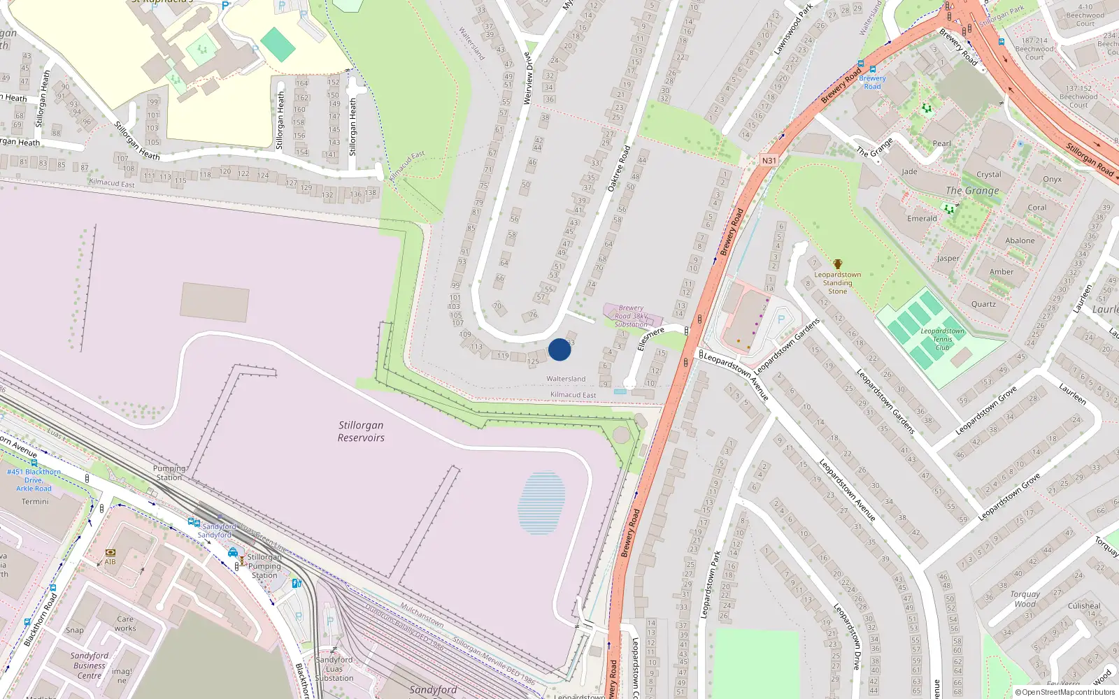 Overhead map showing the location of 129 Wierview Drive, Stillorgan, Dublin