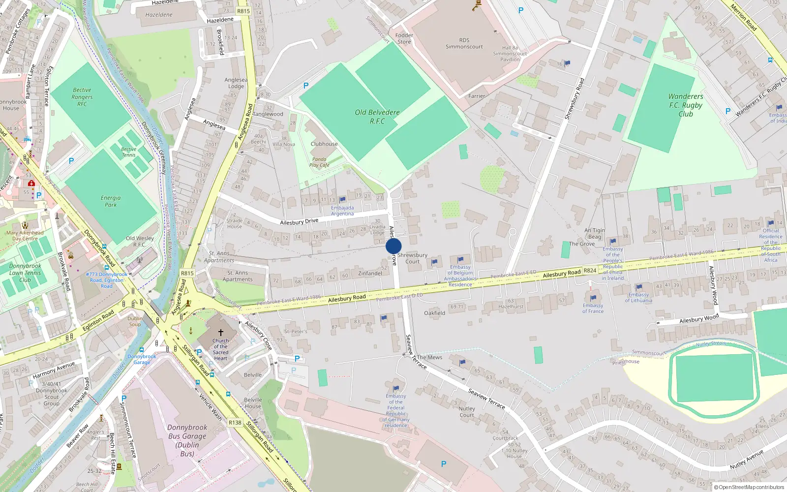 Overhead map showing the location of 12A Ailesbury Grove, Simmonscourt