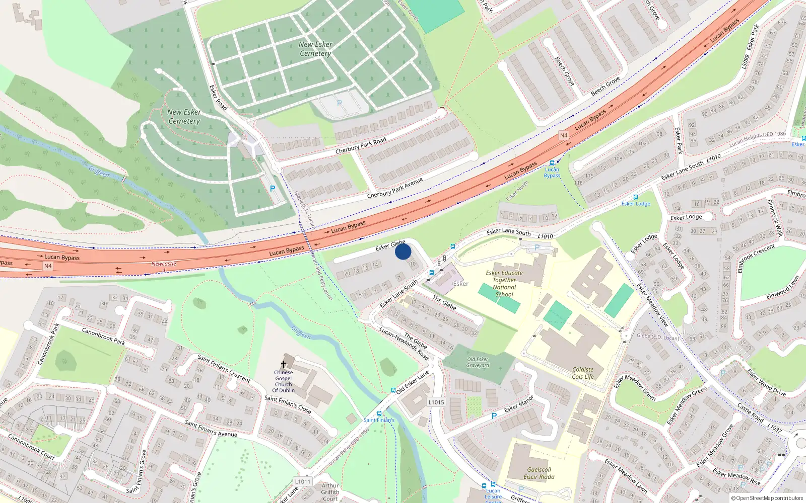 Overhead map showing the location of 12A Esker Glebe, Lucan