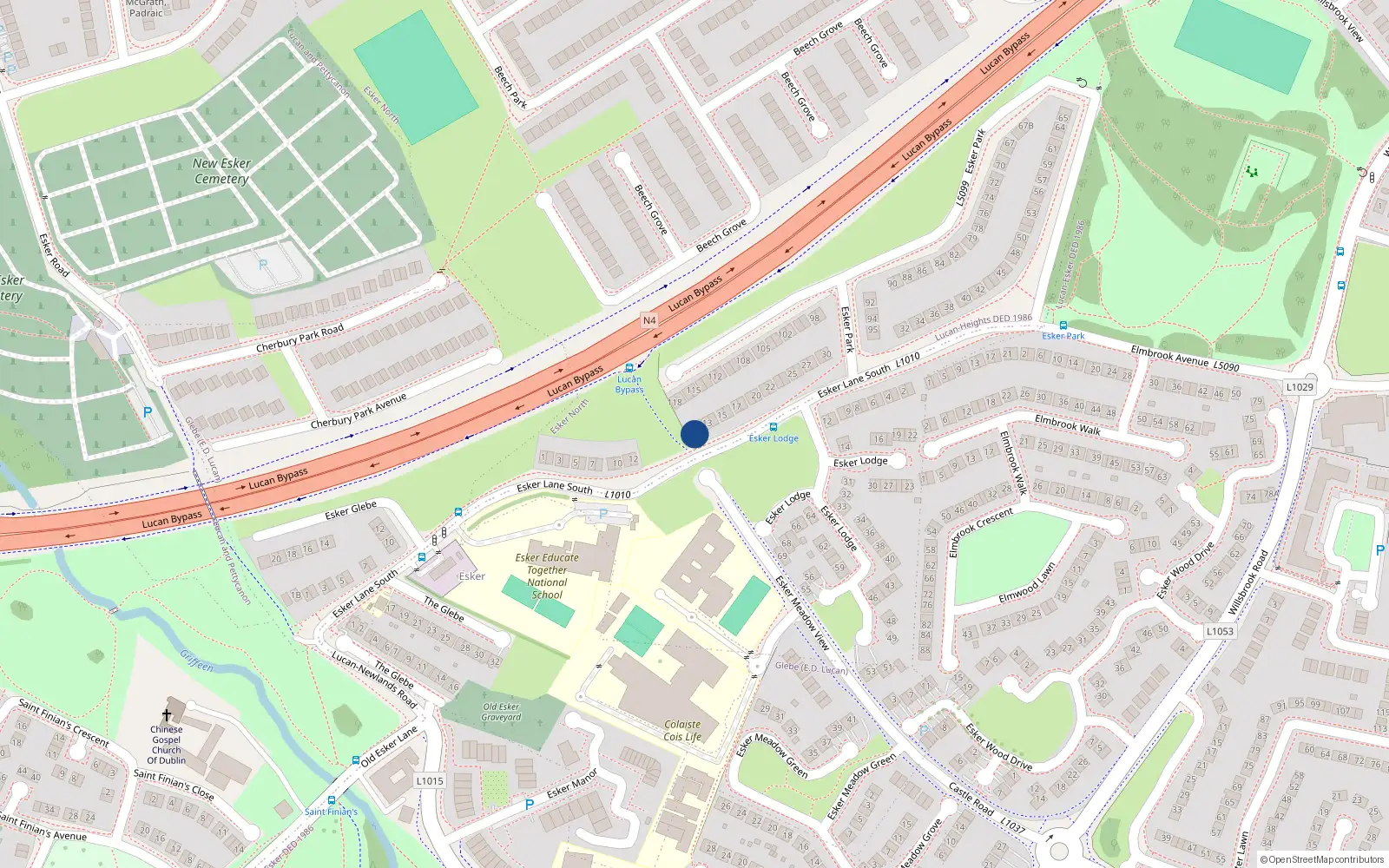 Overhead map showing the location of 12A Esker Park, Lucan