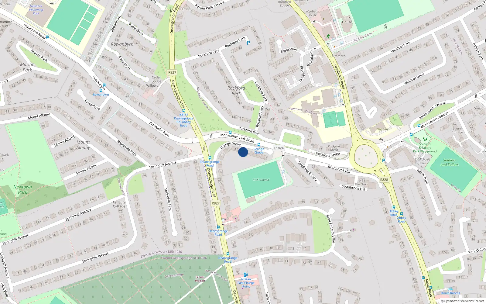 Overhead map showing the location of 12 Grange Grove, Blackrock