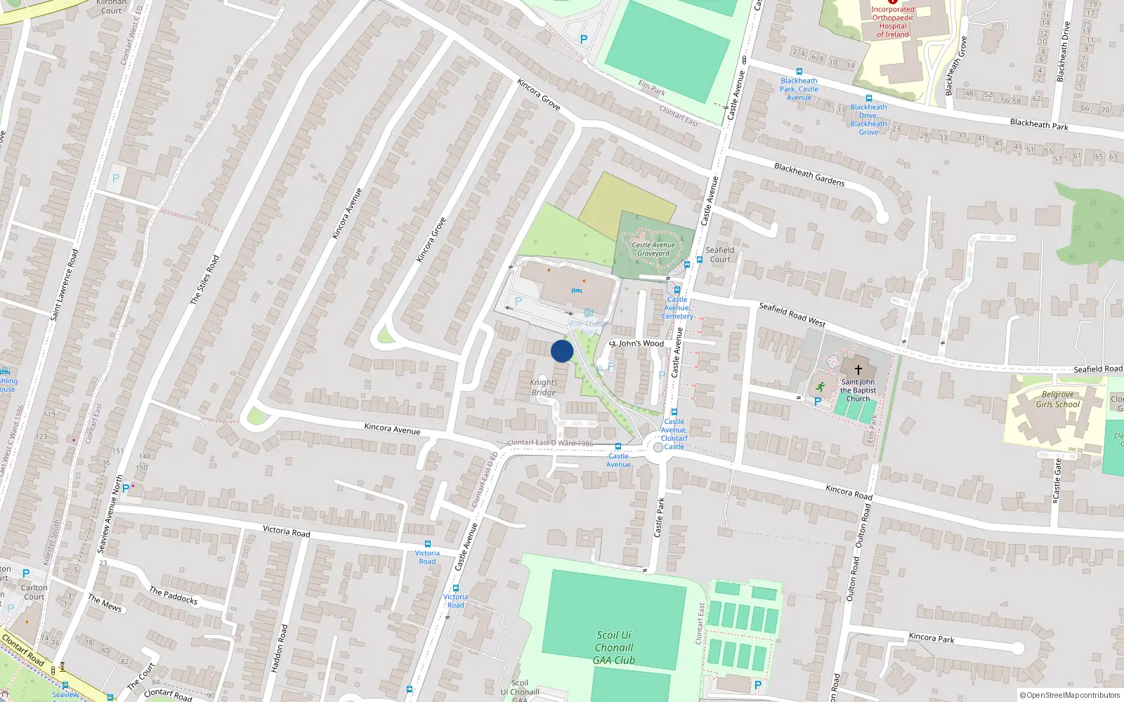 Overhead map showing the location of 12 Knights Bridge, Dublin 3