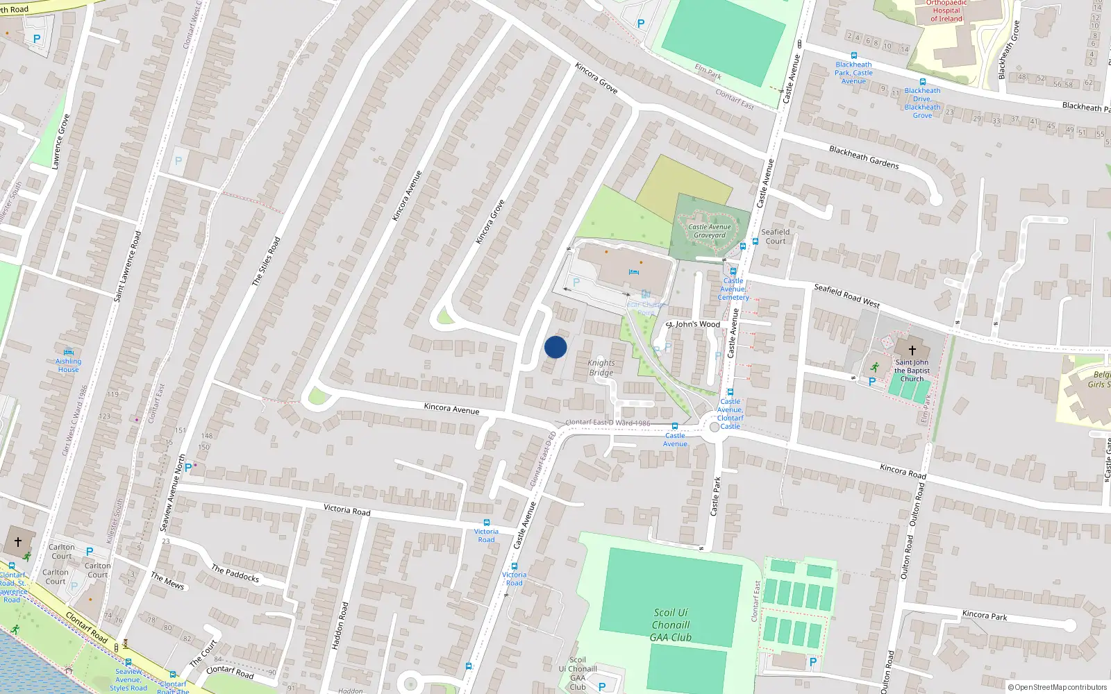 Overhead map showing the location of 12A Lambourne Village, Clontarf, Dublin