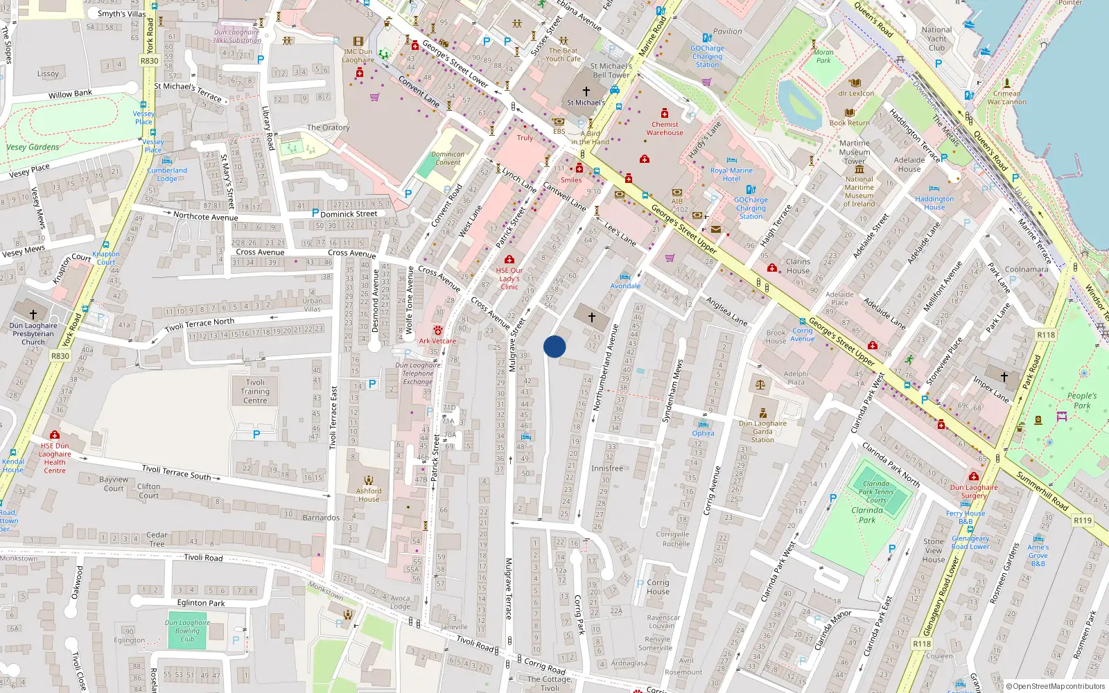 Overhead map showing the location of 12A Northumberland Avenue, Dublin