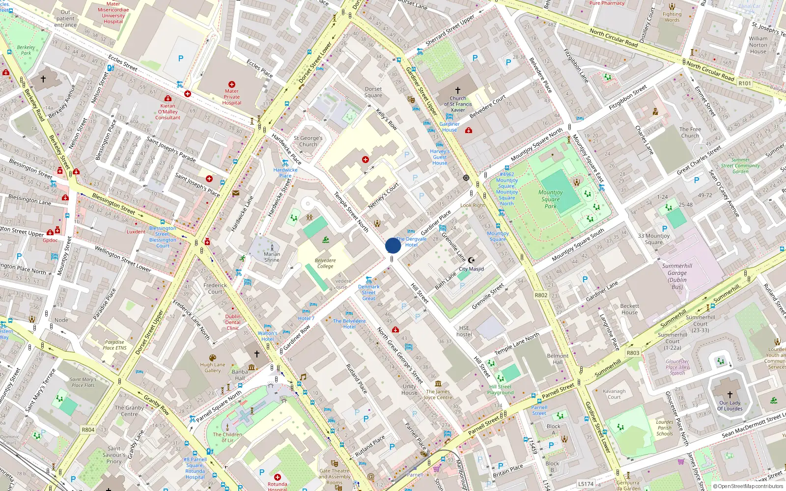 Overhead map showing the location of 1 Gardiner Place, Dublin 1