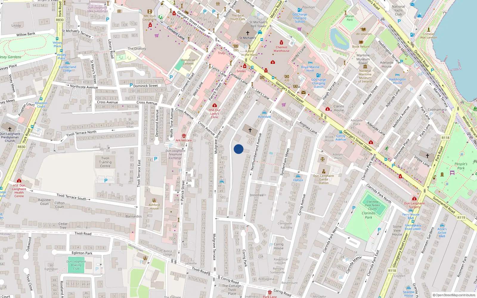 Overhead map showing the location of 12B Northumberland Avenue, Dublin