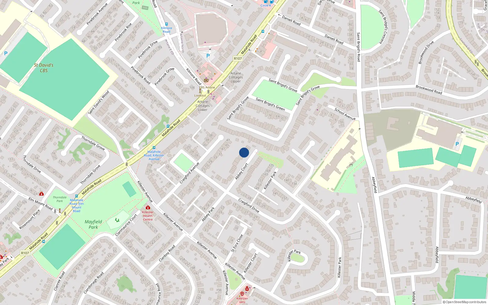 Overhead map showing the location of 13 Abbey Court, Killester, Dublin 5