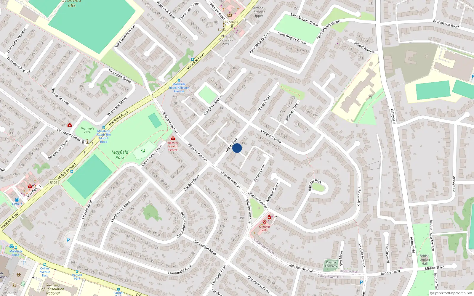 Overhead map showing the location of 13 Abbey Park, Killester, Dublin 5