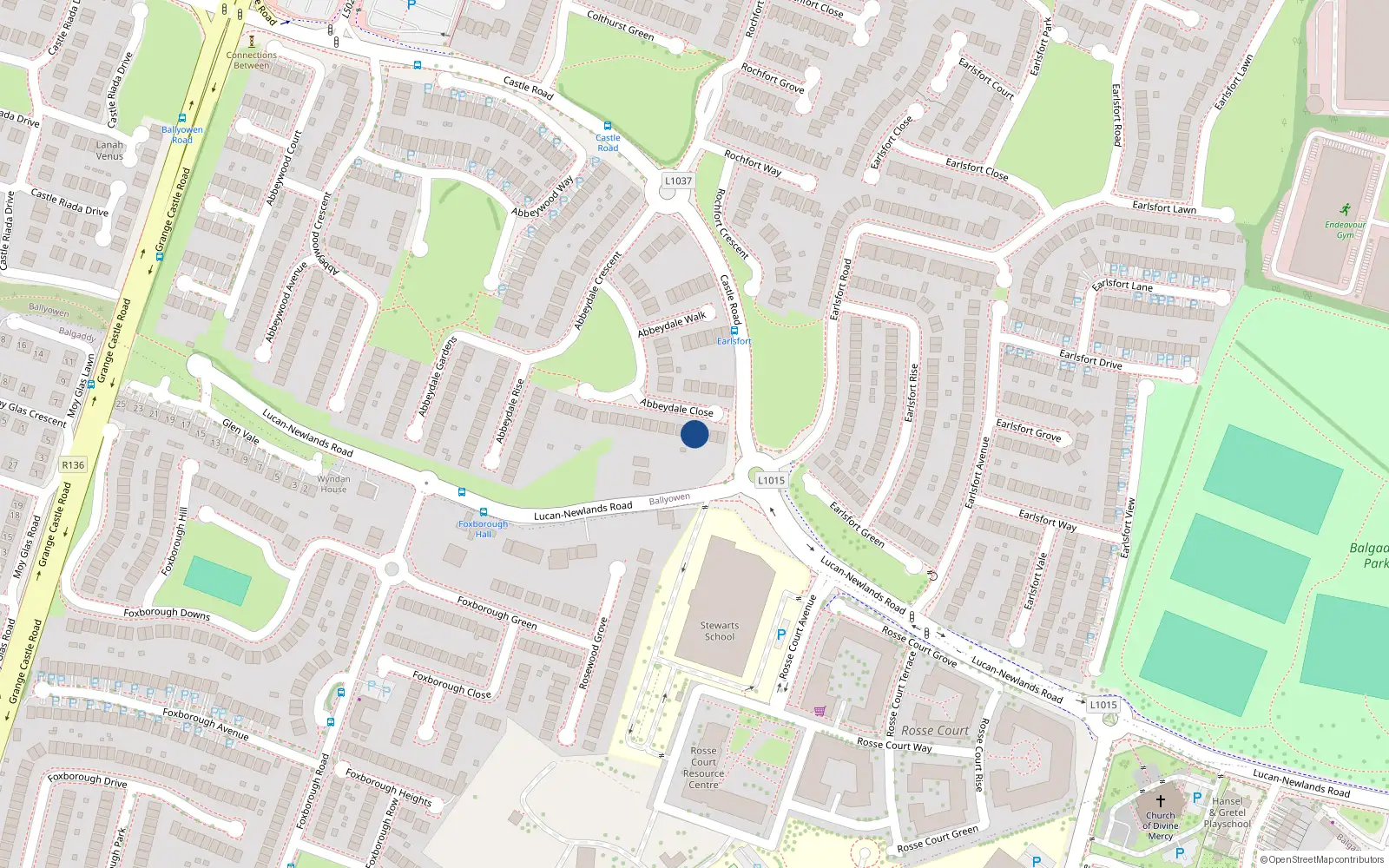 Overhead map showing the location of 13 Abbeydale Close, Lucan