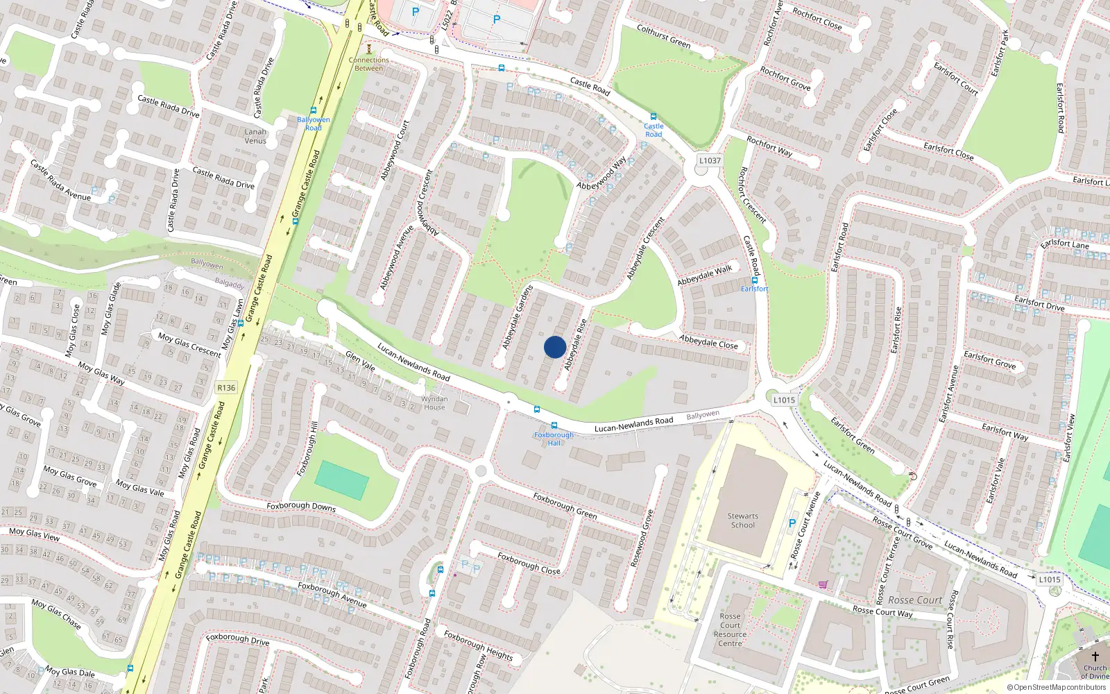 Overhead map showing the location of 13 Abbeydale Rise, Hermitage Oaks, Lucan