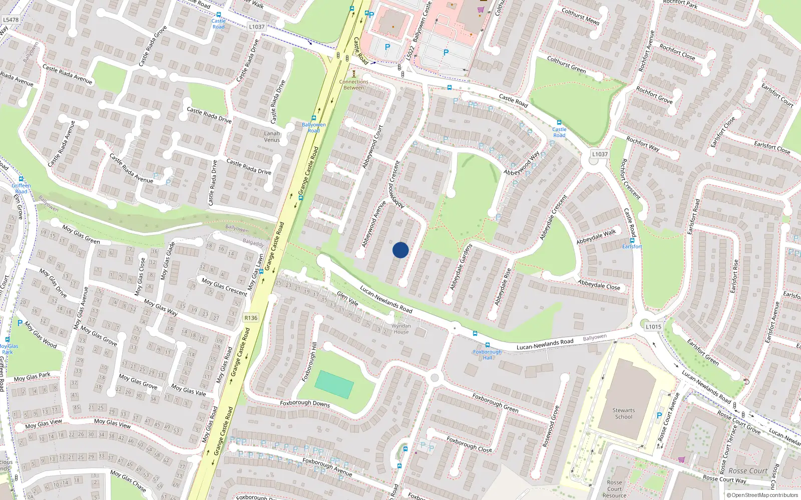 Overhead map showing the location of 13 Abbeywood Crescent, Lucan