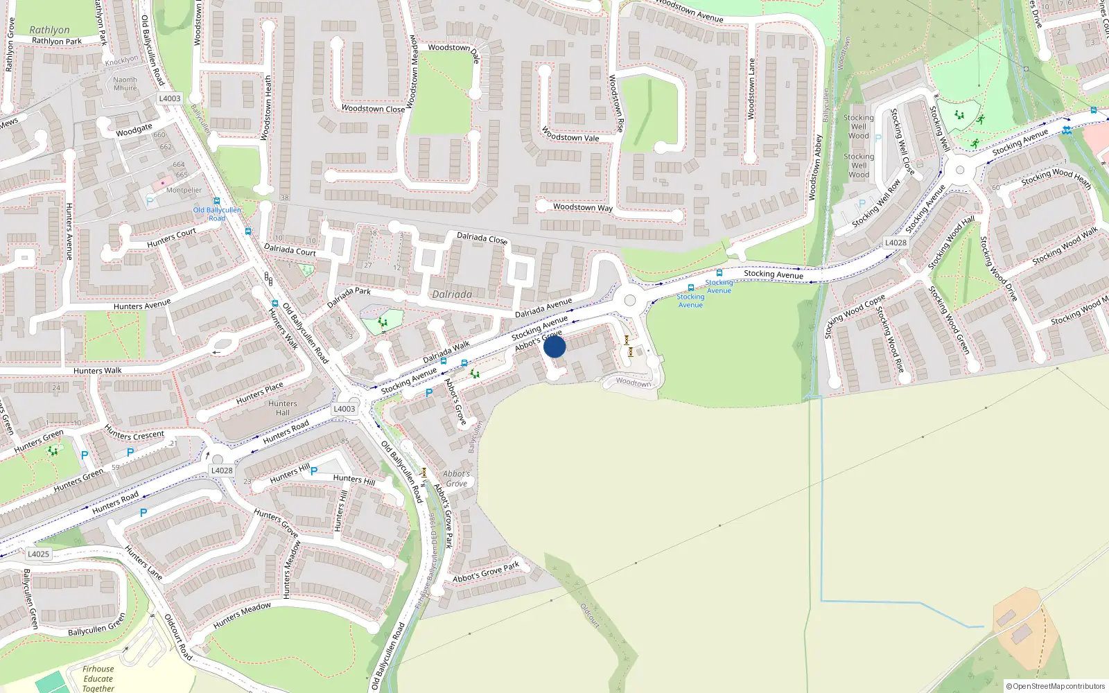 Overhead map showing the location of 13 Abbots Grove Avenue, Dublin 16