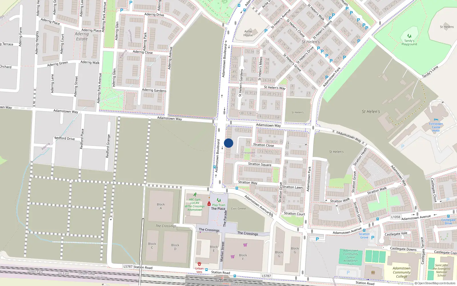 Overhead map showing the location of 13 Adamstown Boulevard, Lucan
