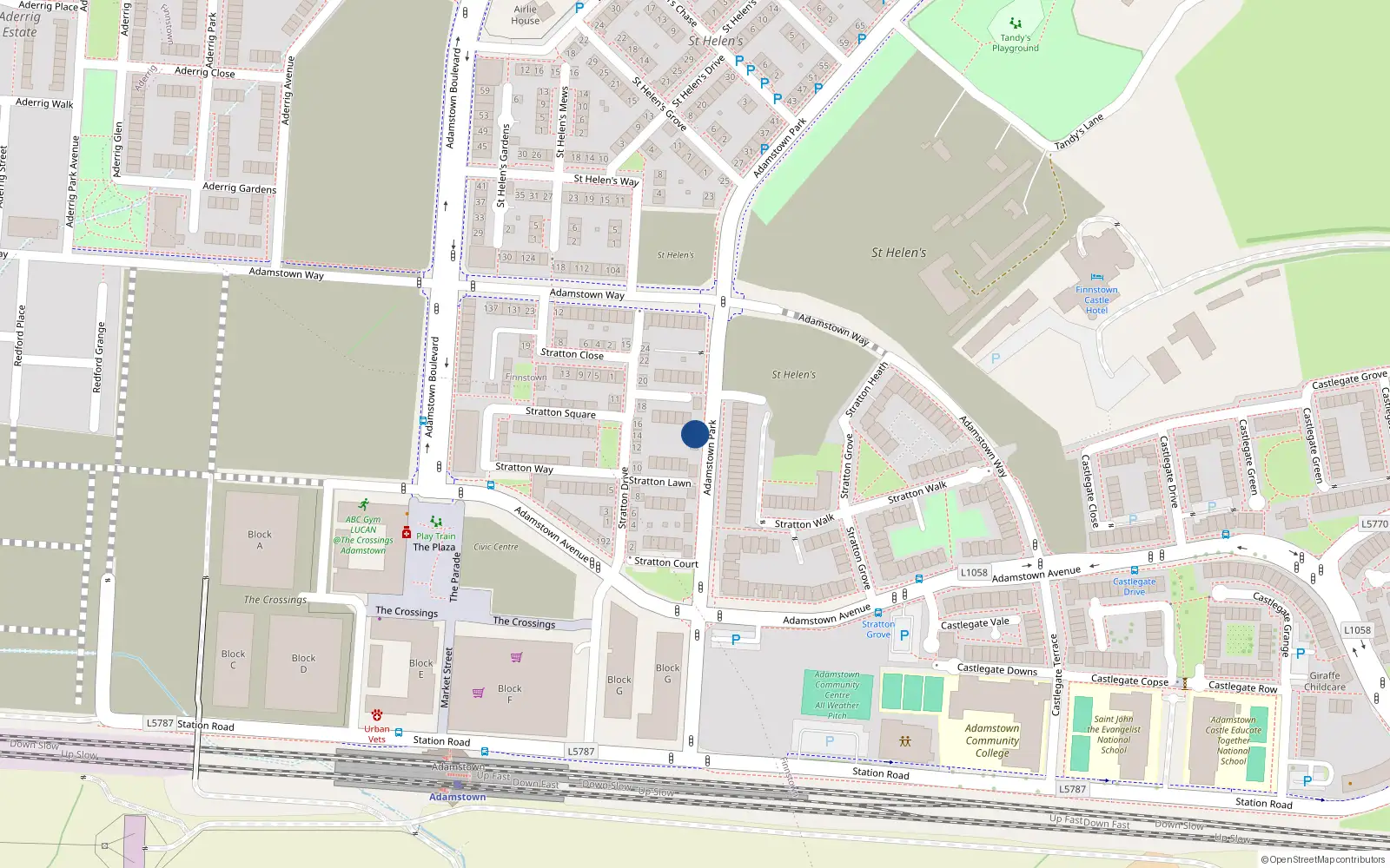 Overhead map showing the location of 13 Adamstown Park, Lucan