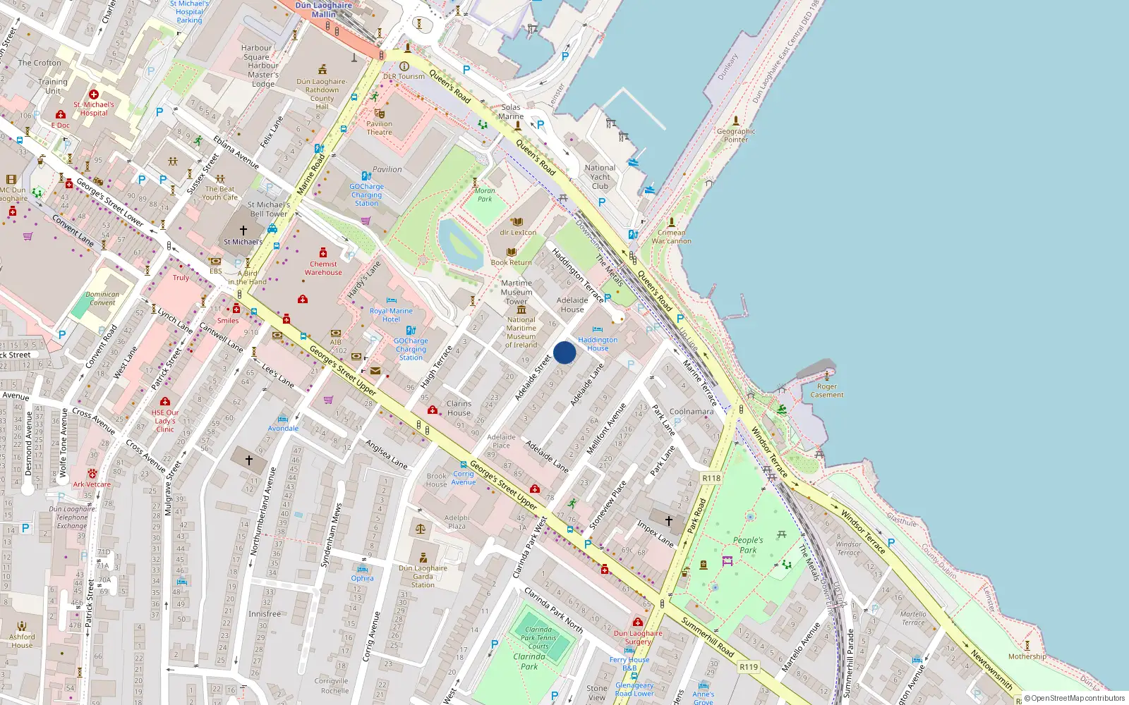 Overhead map showing the location of 13 Adelaide Street, Co Dublin