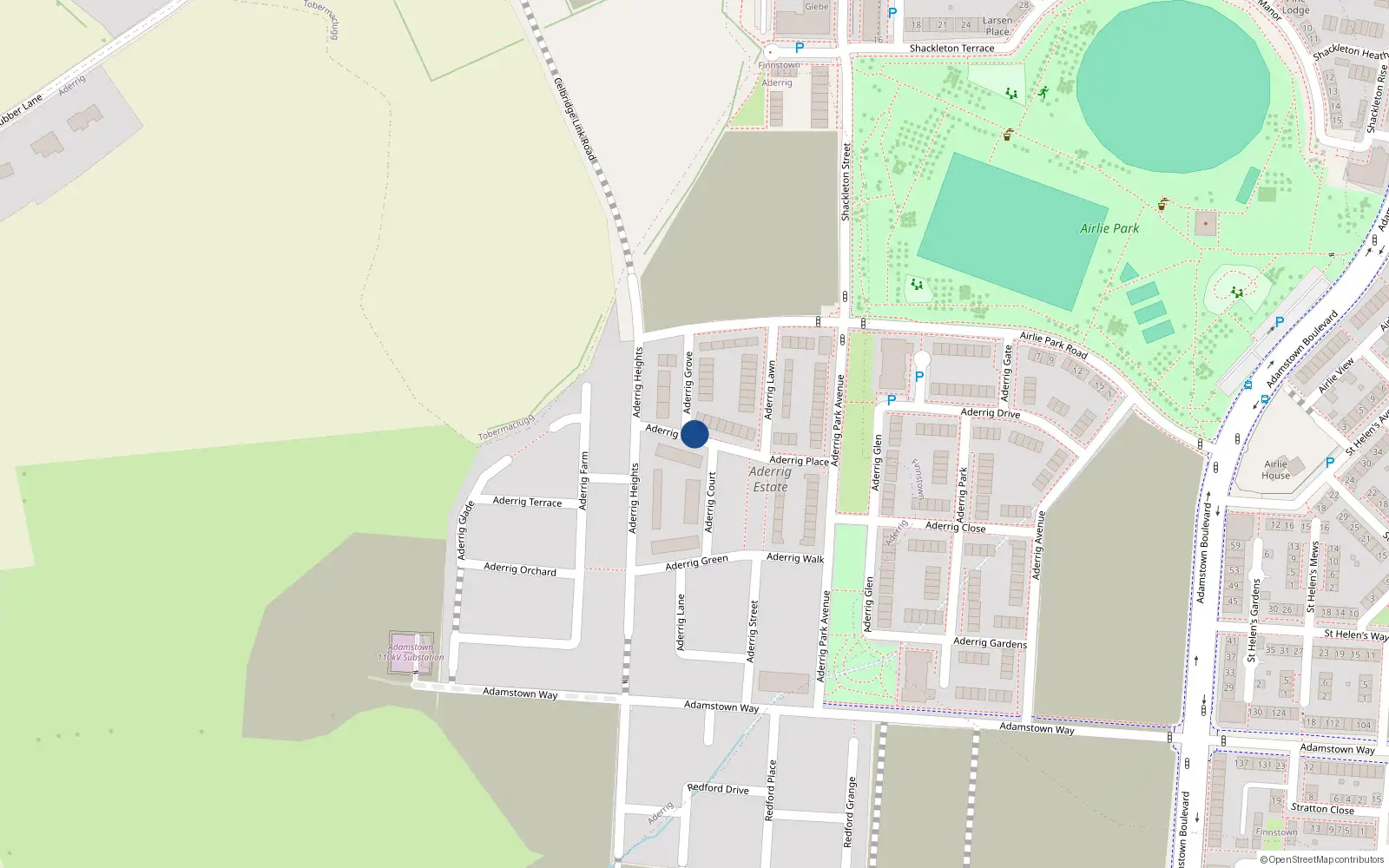 Overhead map showing the location of 13 Aderrig Grove, Lucan