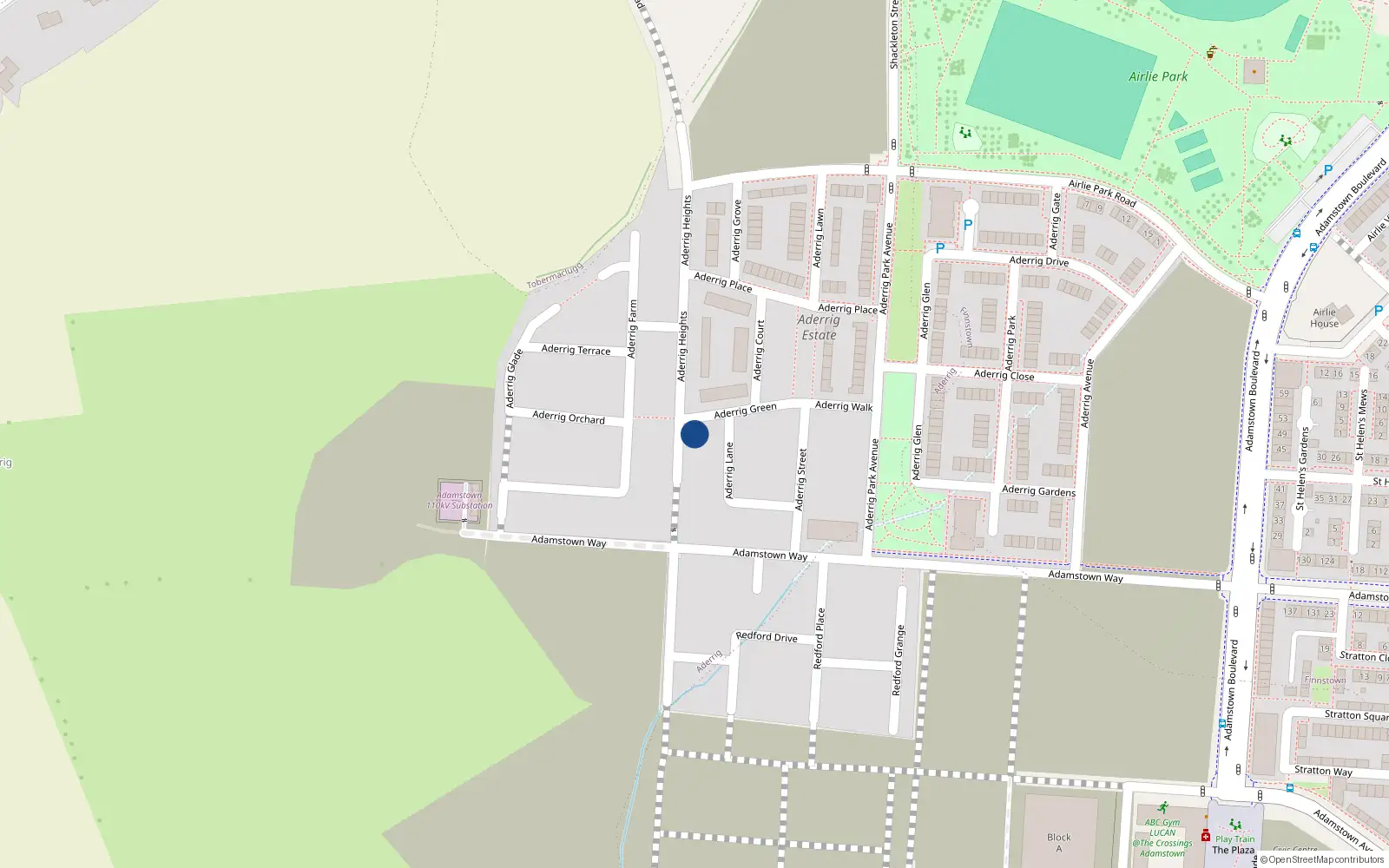 Overhead map showing the location of 13 Aderrig Heights, Lucan