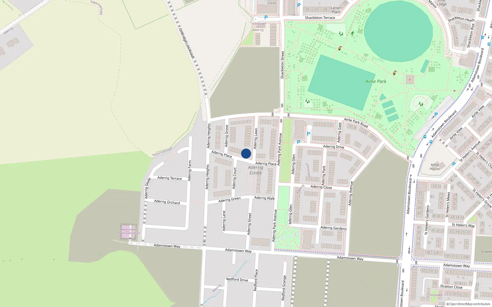 Overhead map showing the location of 13 Aderrig Place, Lucan