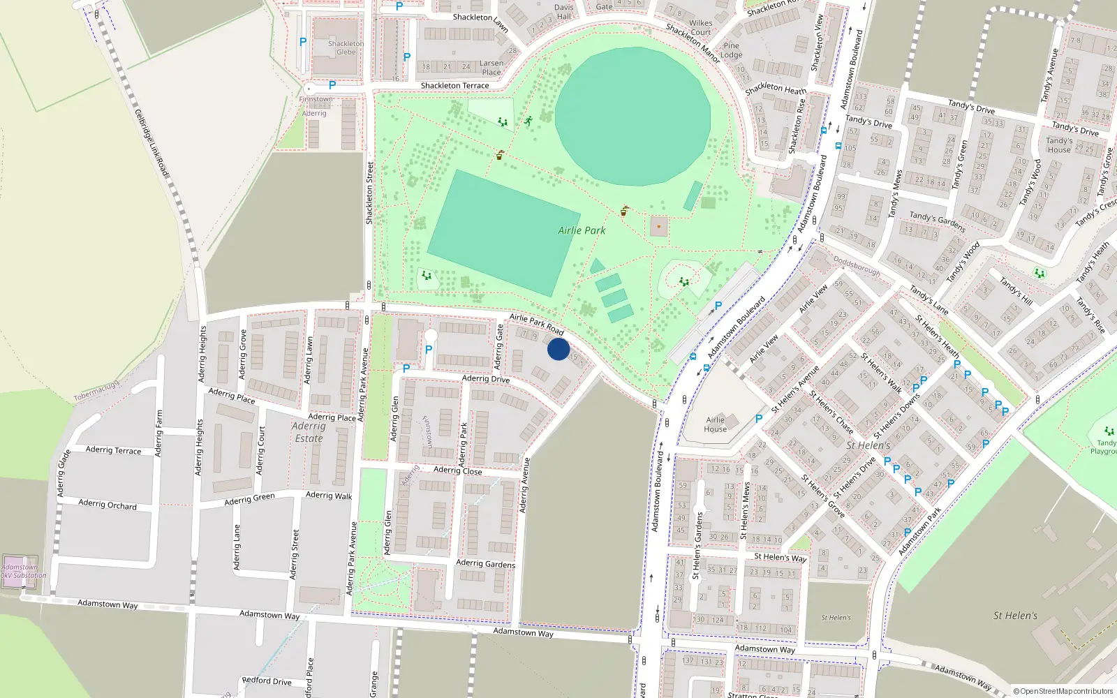 Overhead map showing the location of 13 Airlie Park Road, Lucan