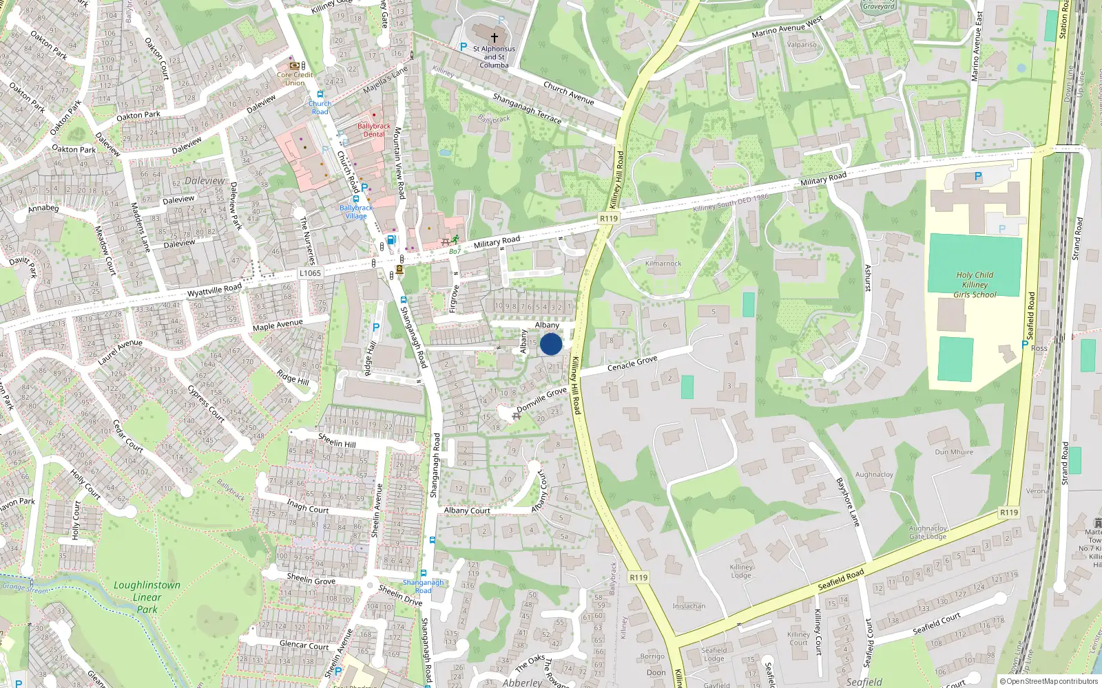 Overhead map showing the location of 13 Albany, Killiney Hill Road, Killiney