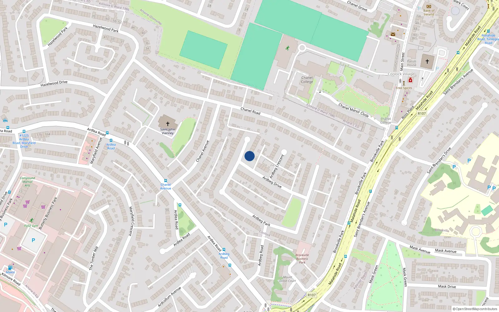 Overhead map showing the location of 13 Ardbeg Park, Artane, Dublin 5