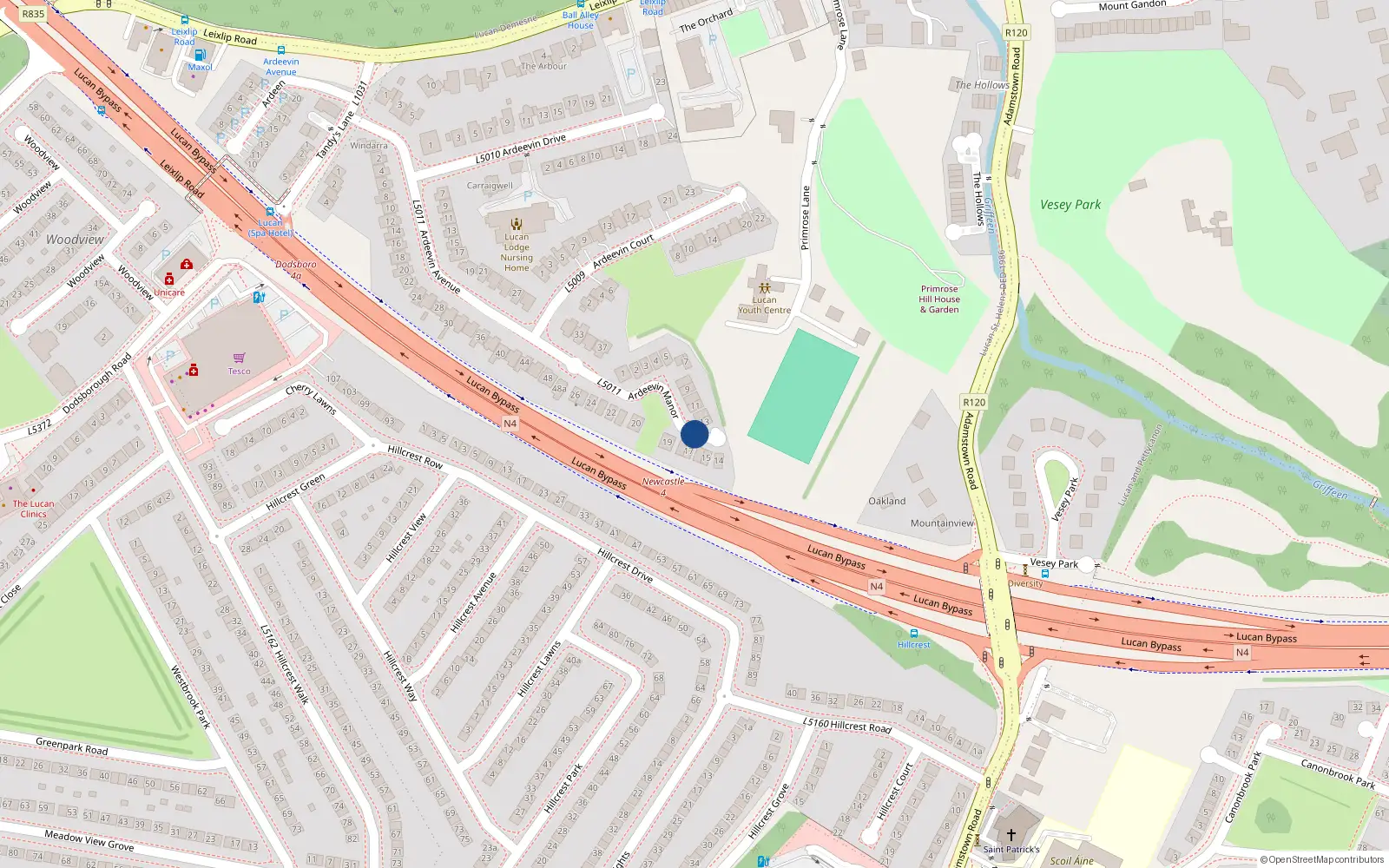 Overhead map showing the location of 13 Ardeevin Manor, Dublin
