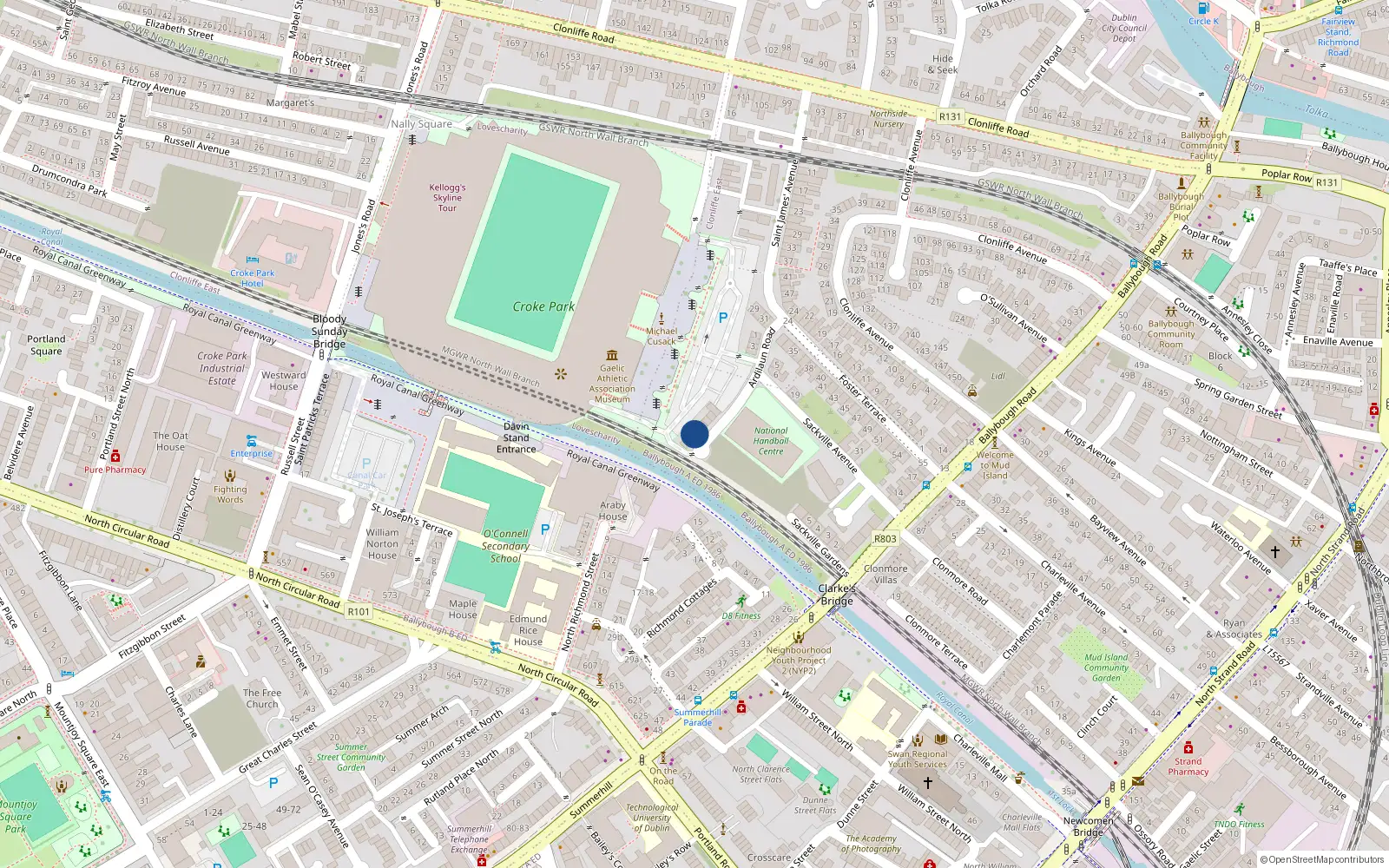 Overhead map showing the location of 13 Ardilaun Square, Ballybough, Dublin 3