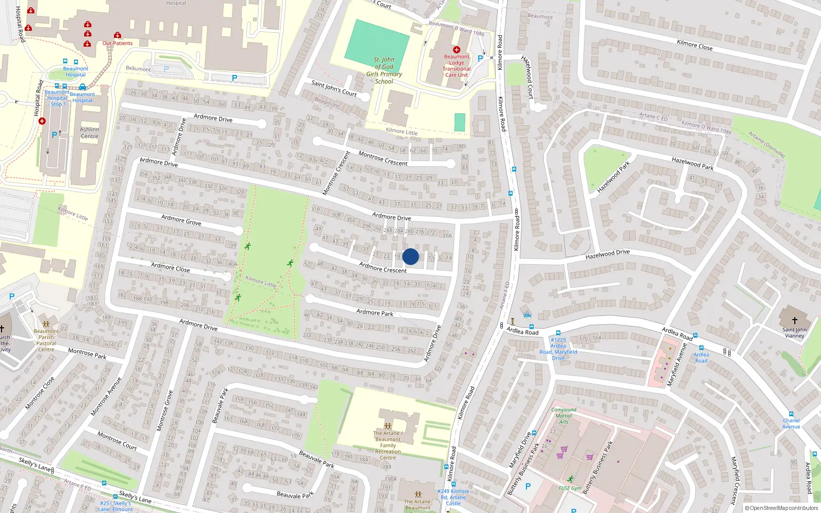 Overhead map showing the location of 13 Ardmore Crescent, Dublin 5
