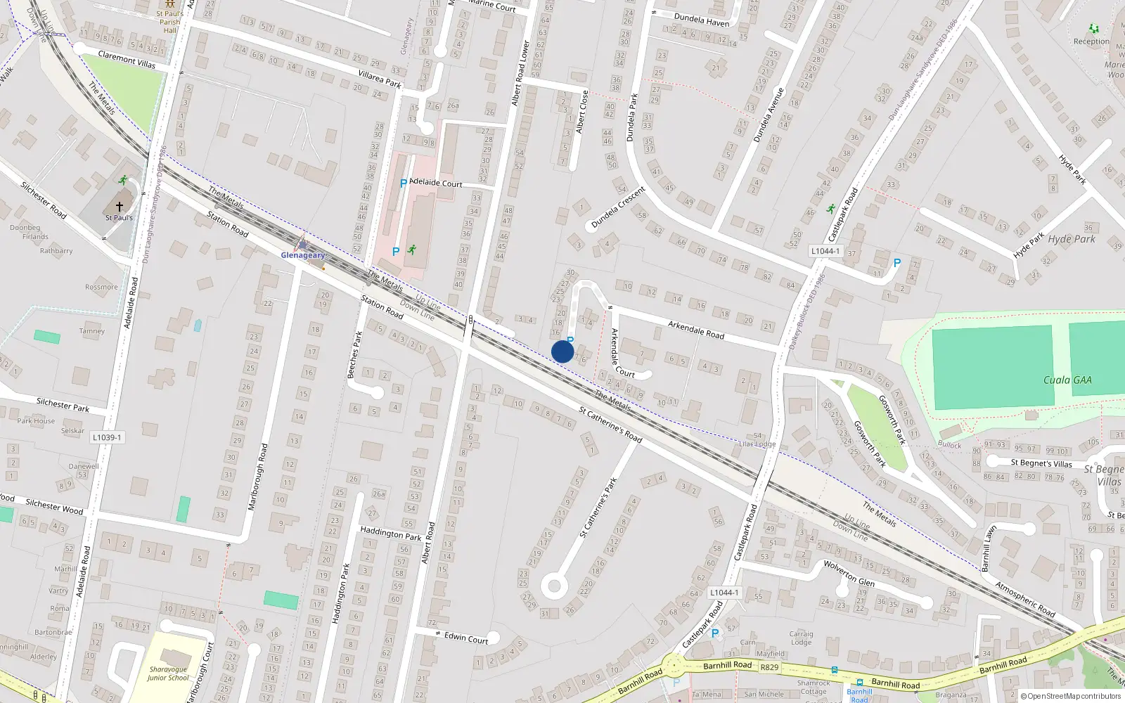 Overhead map showing the location of 13 Arkendale Woods, Glenageary