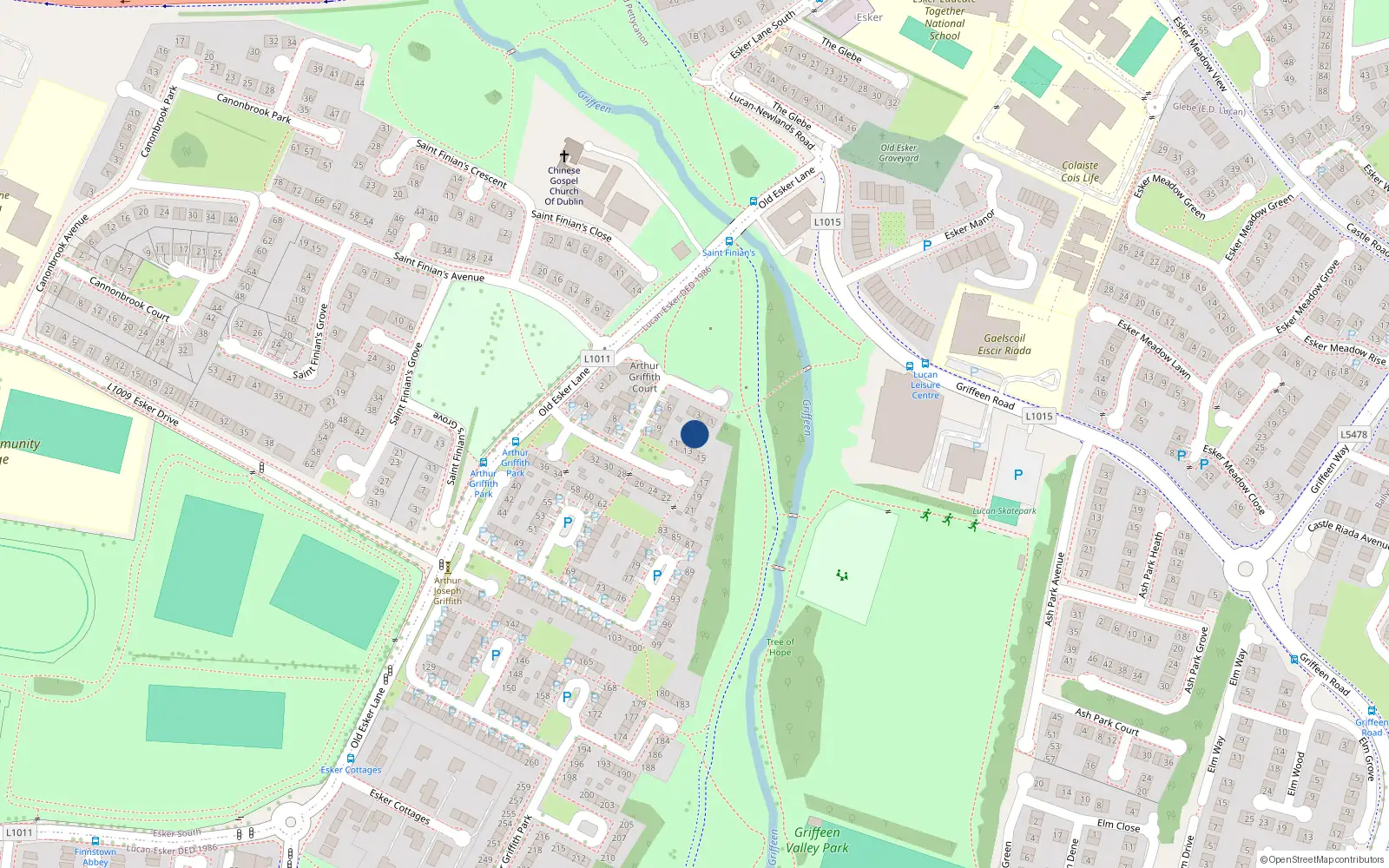 Overhead map showing the location of 13 Arthur Griffith Park, Lucan