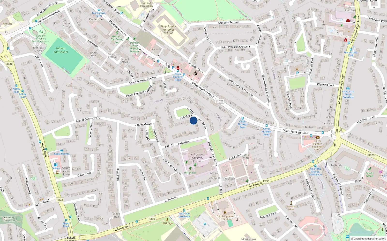 Overhead map showing the location of 13 Ashgrove, Dun Laoghaire