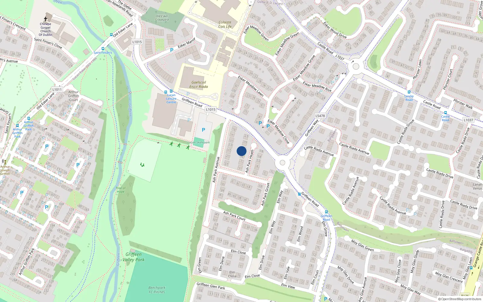 Overhead map showing the location of 13 Ash Park Heath, Ash Park, Lucan
