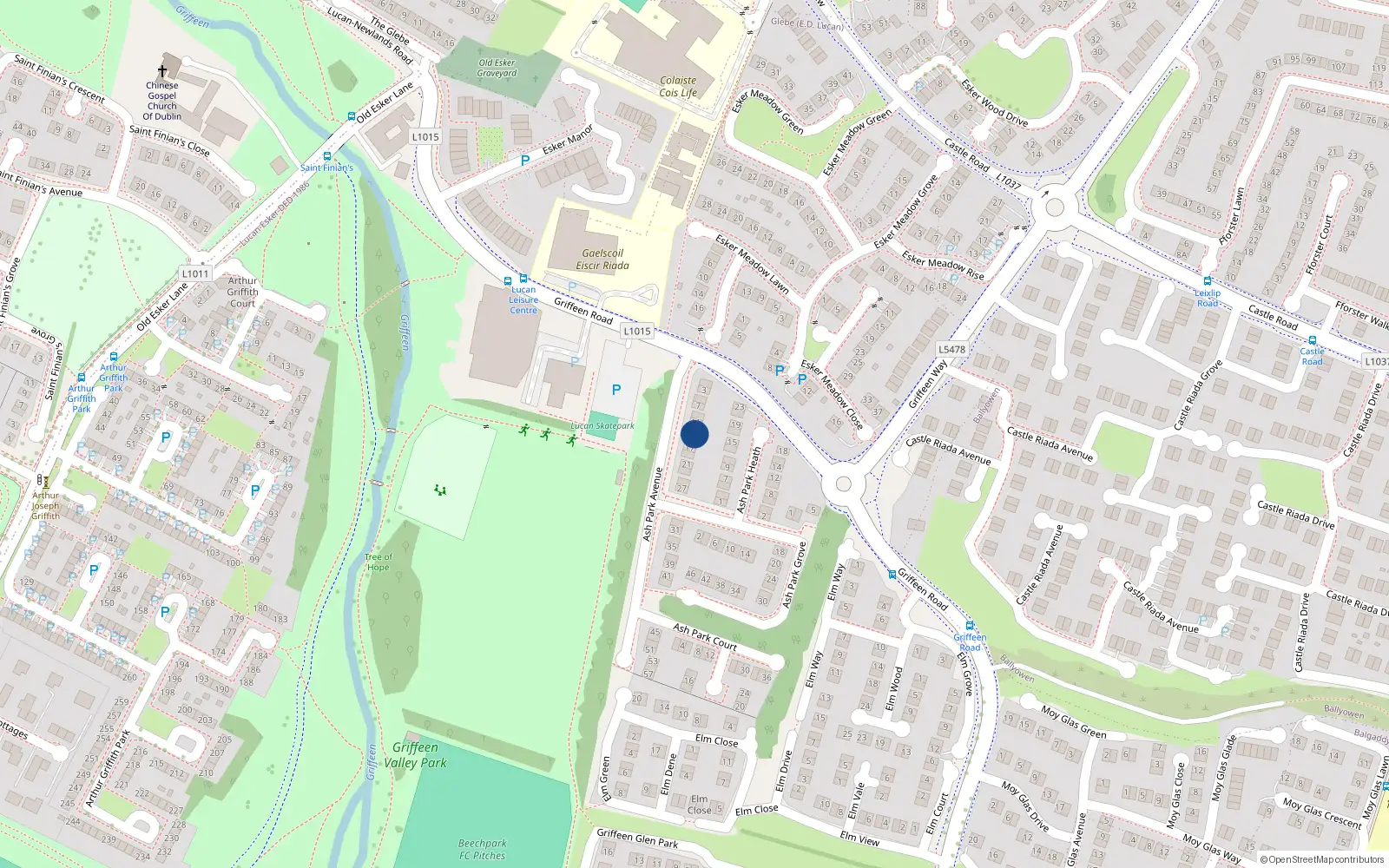 Overhead map showing the location of 13 Ash Park Avenue, Lucan