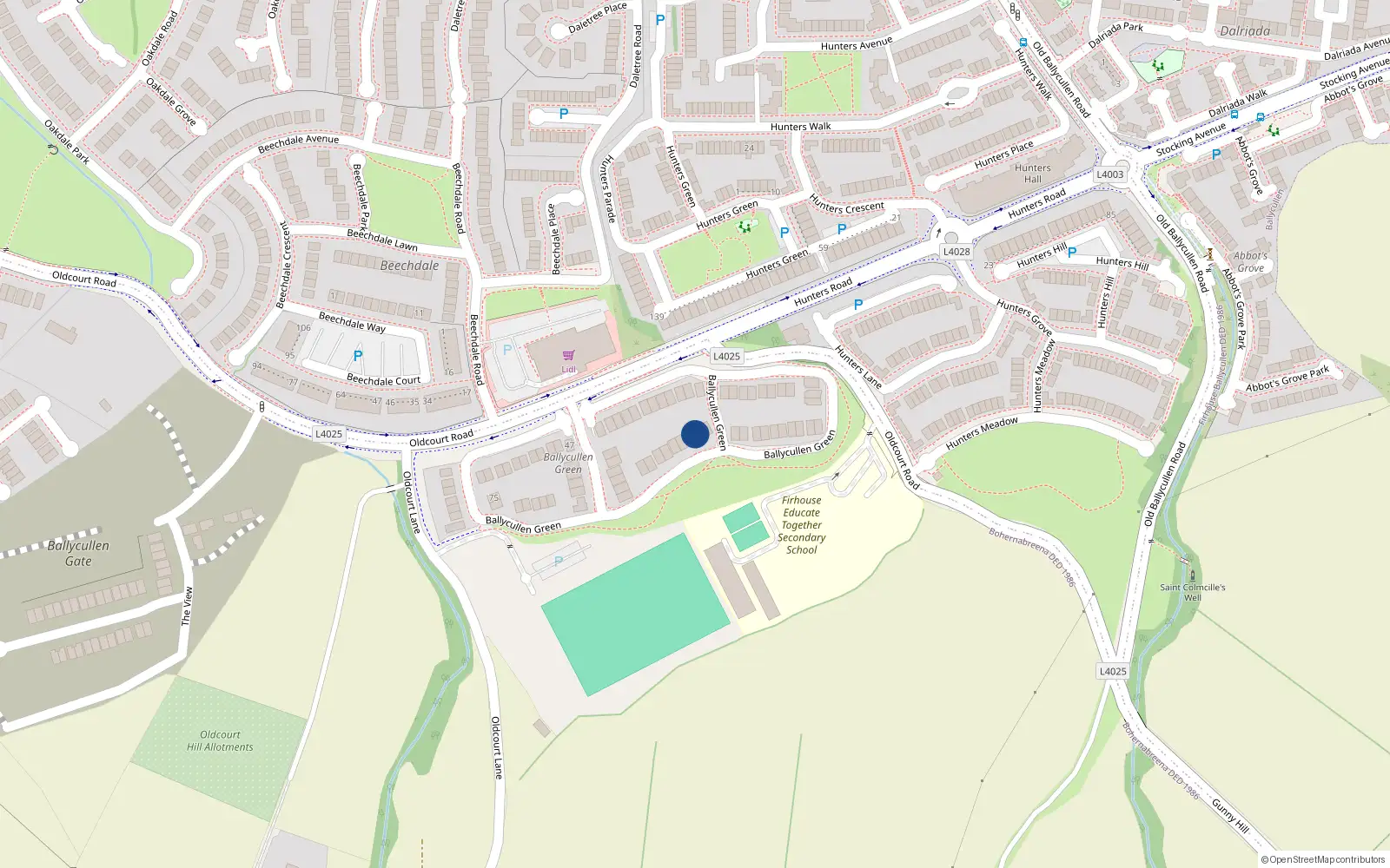 Overhead map showing the location of 13 Ballycullen Green, Dublin 24