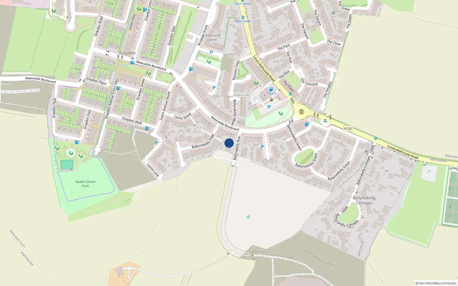 Overhead map showing the location of 13 Ballynakelly Rise, Newcastle