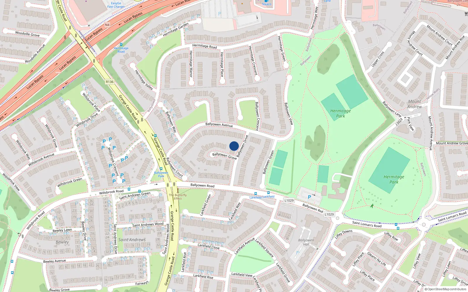 Overhead map showing the location of 13 Ballyowen Drive, Lucan, Dublin