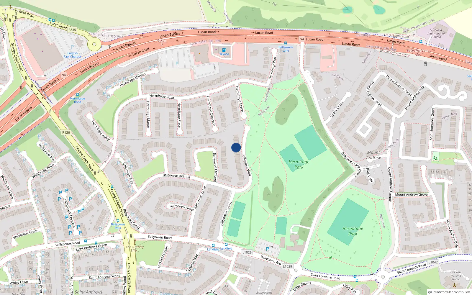 Overhead map showing the location of 13 Ballyowen View, Lucan