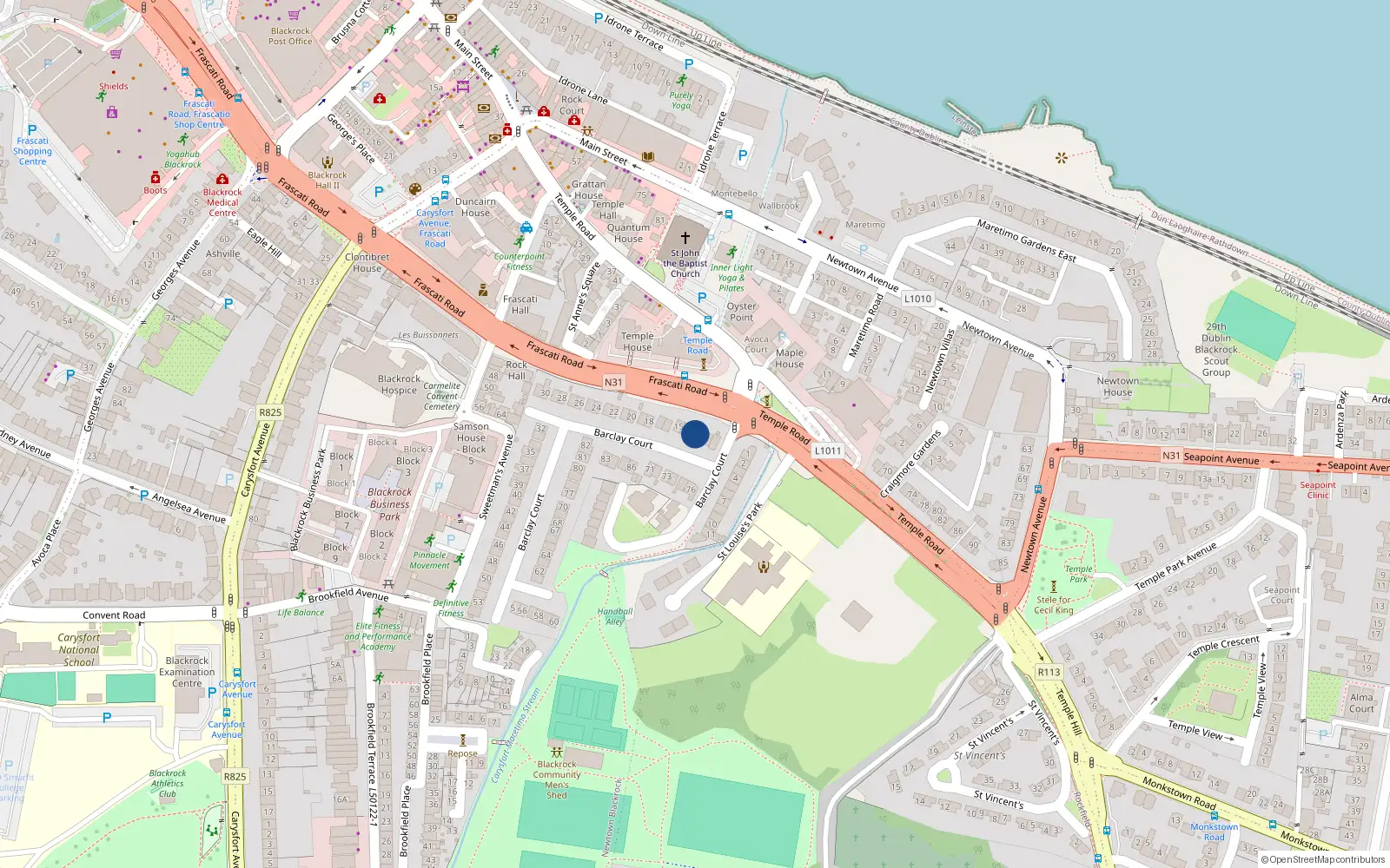 Overhead map showing the location of 13 Barclay Court, Blackrock